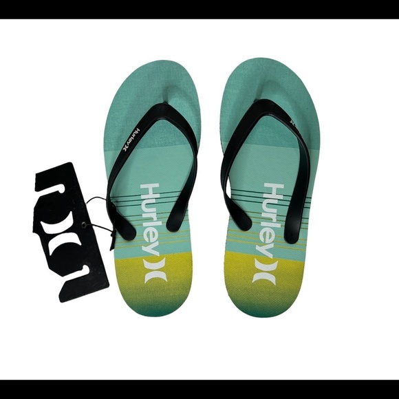 Hurley Mens size 10 Flip Flops blue teal green black Sandals Breakwater slides - Picture 12 of 13